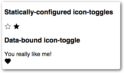 Demo showing icon toggles with star and heart icons. The icons have a black border, and the pressed icons are colored red.