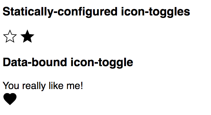 Demo showing icon toggles with star and heart icons.